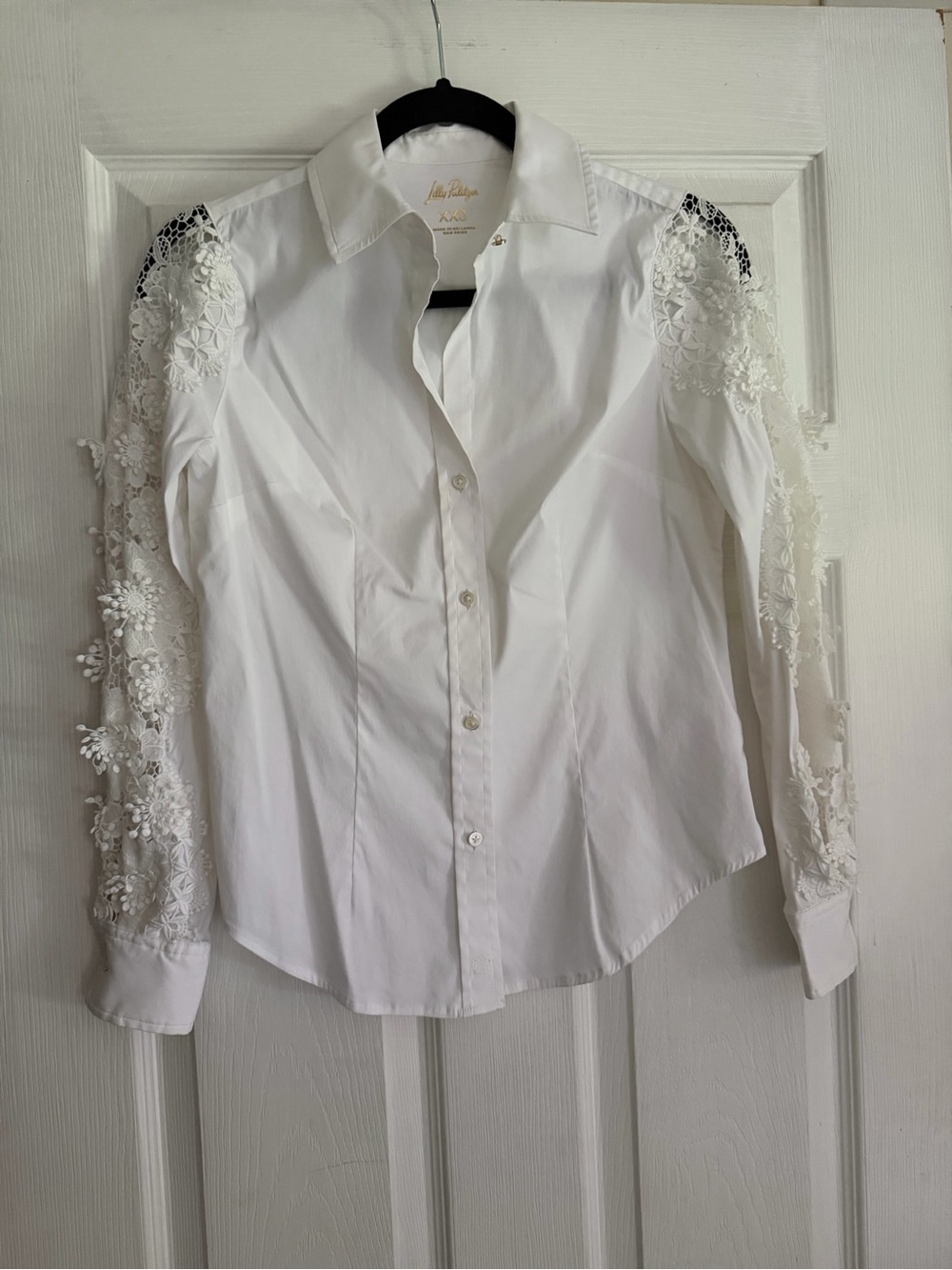 Lilly Pulitzer White Lace-Trim Button Down Shirt XXS - Picture 5 of 8